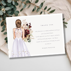 Carte De Remerciements Robe de mariée lilas bohème élégante pour la douch