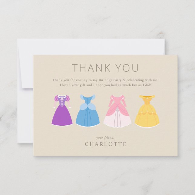 Carte De Remerciements Robe de princesse Disney pour l'anniversaire d'une (Devant)