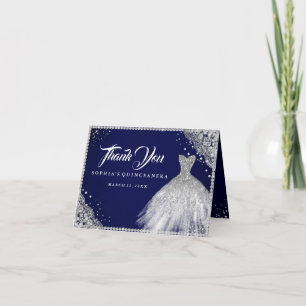 Carte De Remerciements Robe de Quinceanera à paillettes diamantées argent