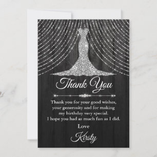 Carte De Remerciements Robe de soirée diamant noir argenté pour anniversa