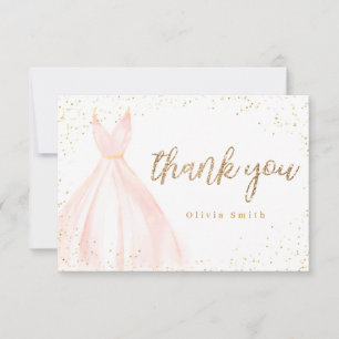 Carte De Remerciements Robe élégante à paillettes or rose quinceañera