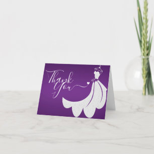 Carte De Remerciements Robe Mariage blanche sur Fête des mariées violette