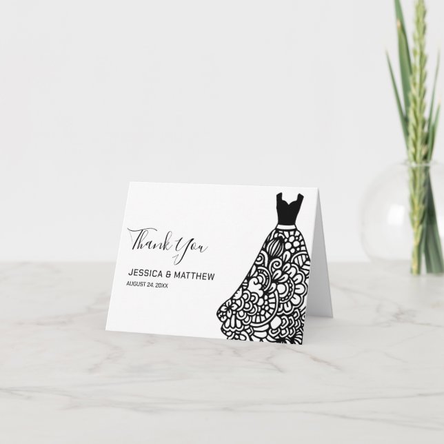 Carte De Remerciements Robe Mariage en dentelle noire (Devant)