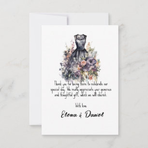 Carte De Remerciements Robe noire de mariage à l'aquarelle rose rose souh