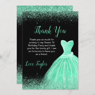 Carte De Remerciements Robe Vert clair Faux Parties scintillant Douce 16 