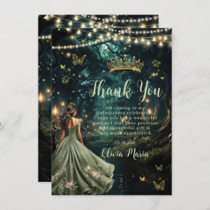 Carte De Remerciements Robe verte Enchanté Forêt Sage Quinceañera