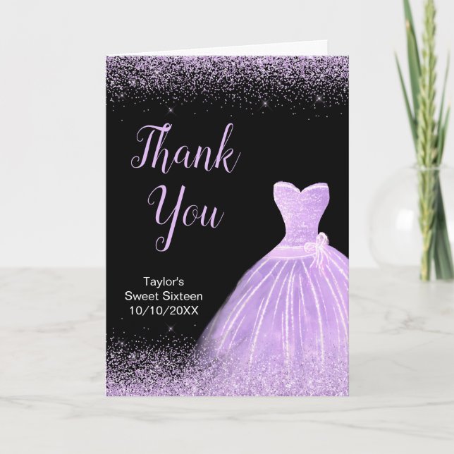 Carte De Remerciements Robe violette claire Faux Parties scintillant douc (Devant)