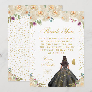 Carte De Remerciements Robes de princesse floraux crème pour une douce se