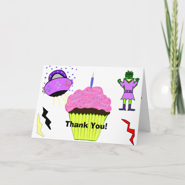 Carte De Remerciements Robot Girl Cupcake rose Anniversaire (Devant)