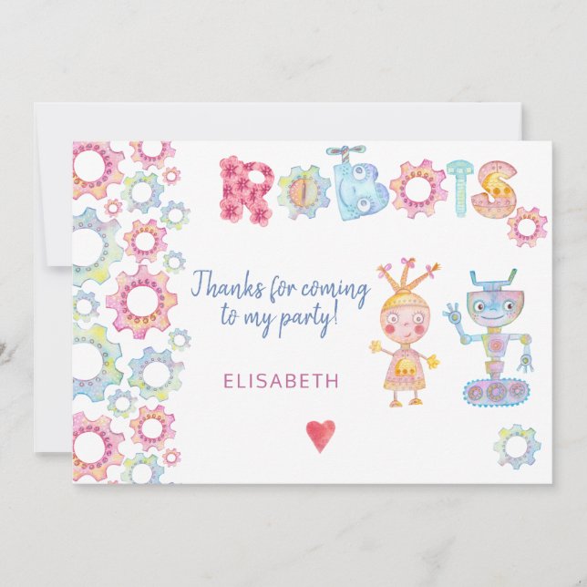 Carte De Remerciements Robots thème anniversaire enfants fête mignonne me (Devant)