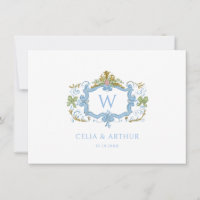 Rococo Bleu Monogramme Crête Mariage