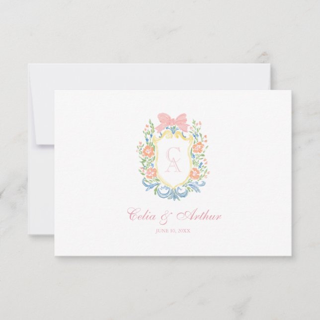 Carte De Remerciements Rococo Floral Monogram Crest Wedding (Devant)