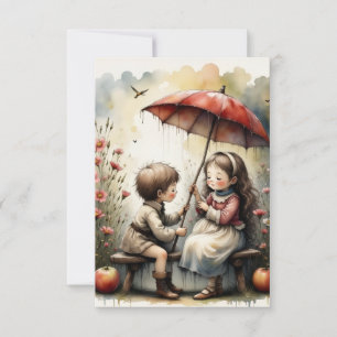 Carte De Remerciements Romance de jour de pluie Petits amours Art