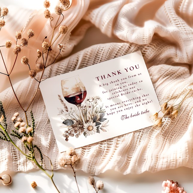 Carte De Remerciements Romantic Burgundy Rose Wine Bridal Shower (Créateur téléchargé)