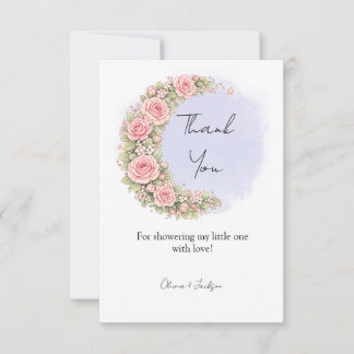 Carte De Remerciements Romantic Floral Crescent Moon with Blush Roses