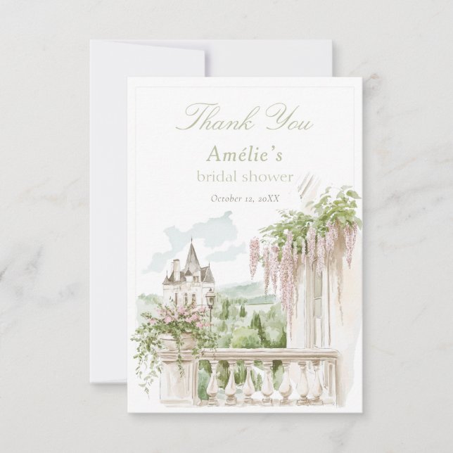 Carte De Remerciements Romantic French Garden Chateau Bridal Shower  (Devant)