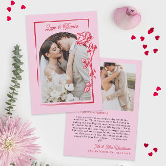 Carte De Remerciements Romantic Red Pink Rose Illustration Love & Thanks