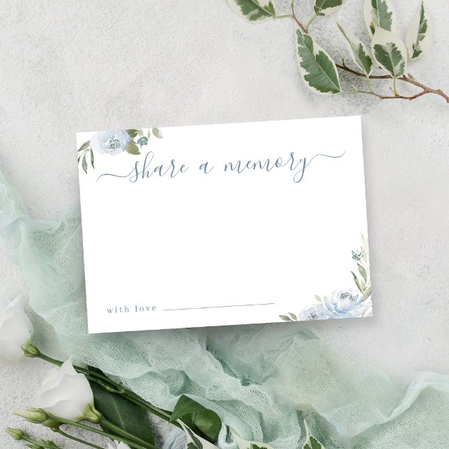 Carte De Remerciements Romantique bleu poussiéreux floral partager une ca (Romantic dusty blue floral share a memory card)