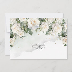 Carte De Remerciements Romantique boho roses blanches et verdure & or