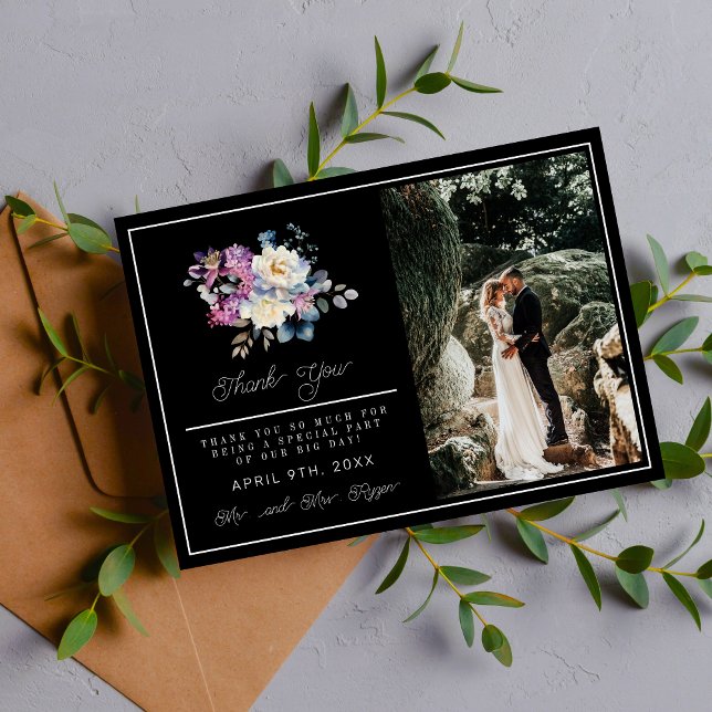 Carte De Remerciements Romantique Floral Moody Dark Flowers Mariage (Créateur téléchargé)