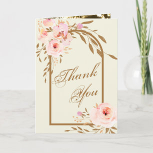 Carte De Remerciements Romantique Rose Blush or Floral Mariage Photo