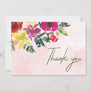 Carte De Remerciements Romantique rose pâle verdure Aquarelle Mariage