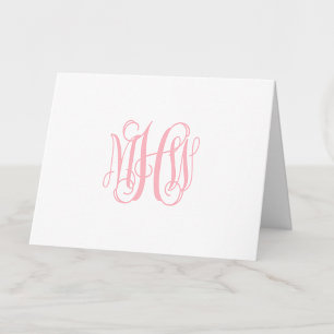Carte De Remerciements Rose 3 Initiale Vigne Script Monogramme DIY Fond