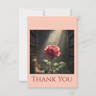 Carte De Remerciements Rose Amidst Library Light Books Lovers