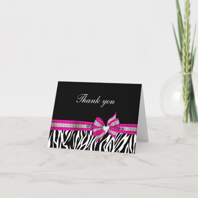 Carte de remerciements rose blanc noir de zèbre (Devant)