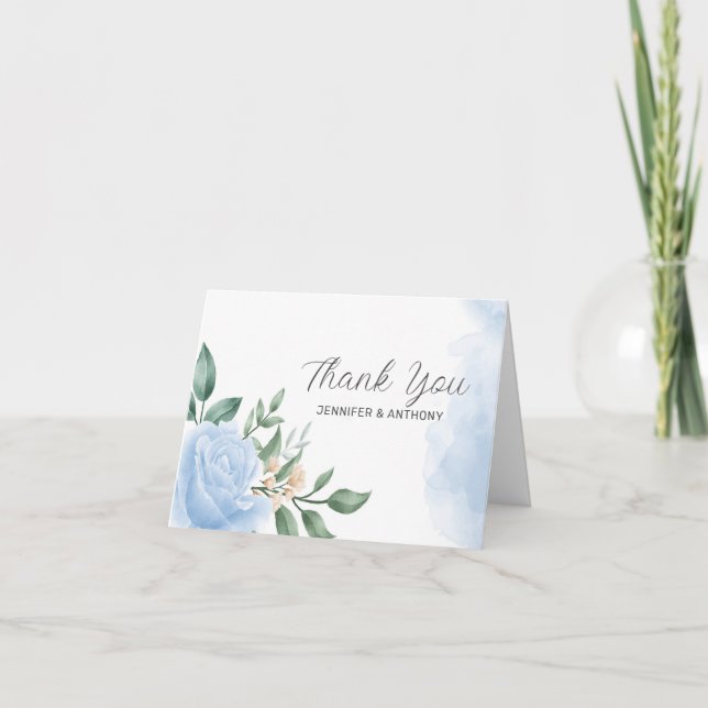 Carte De Remerciements Rose bleu aquarelle (Devant)