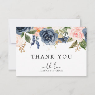 Carte De Remerciements Rose Bohème Rose Fushia Bleu Marine