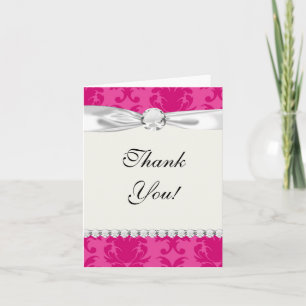 Carte De Remerciements rose chaud sur rose chic damask motif