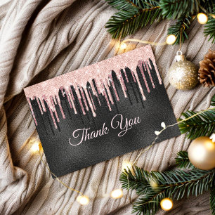 Carte De Remerciements Rose chic rousse parties scintillant noire goutte 