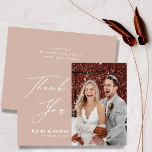 Carte De Remerciements Rose clair moderne photo Élégant Mariage de script
