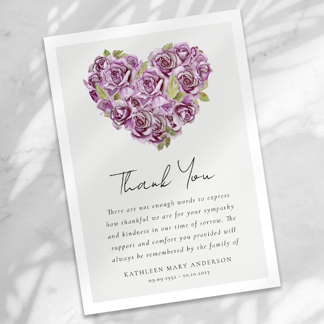 Carte De Remerciements Rose Coeur floral Sympathie funéraire (Créateur téléchargé)