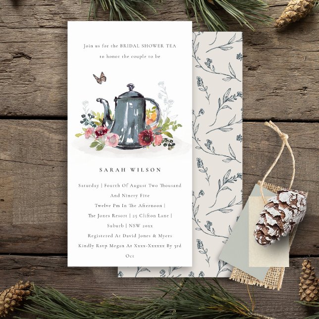 Carte De Remerciements Rose Cute feuille Floral Fête des mariées de théiè (Créateur téléchargé)