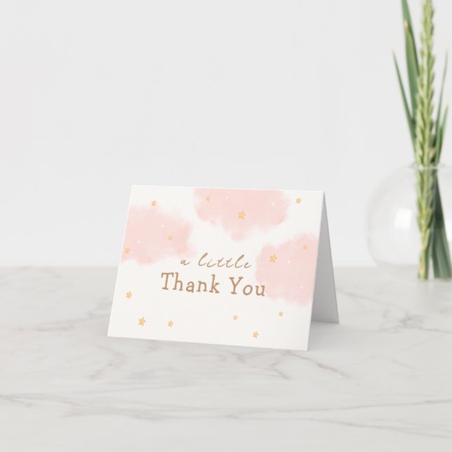 Carte De Remerciements Rose Cute Nuage Neuf Fille Douche bébé (Devant)