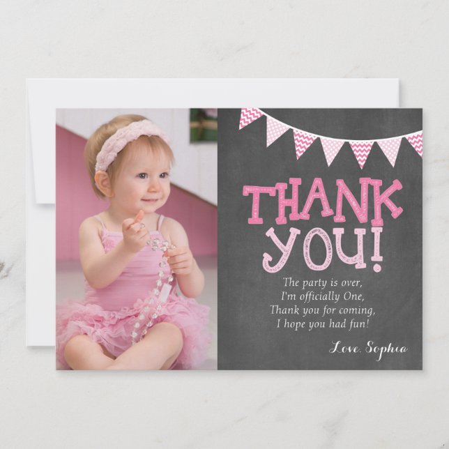 Carte de remerciements rose d'anniversaire de pois (Devant)