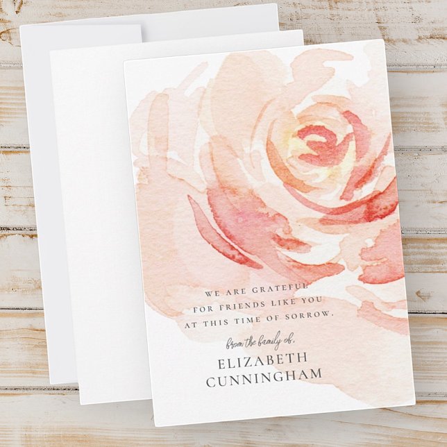 Carte De Remerciements Rose d'aquarelle Memorial Flower Élégant chic (Créateur téléchargé)