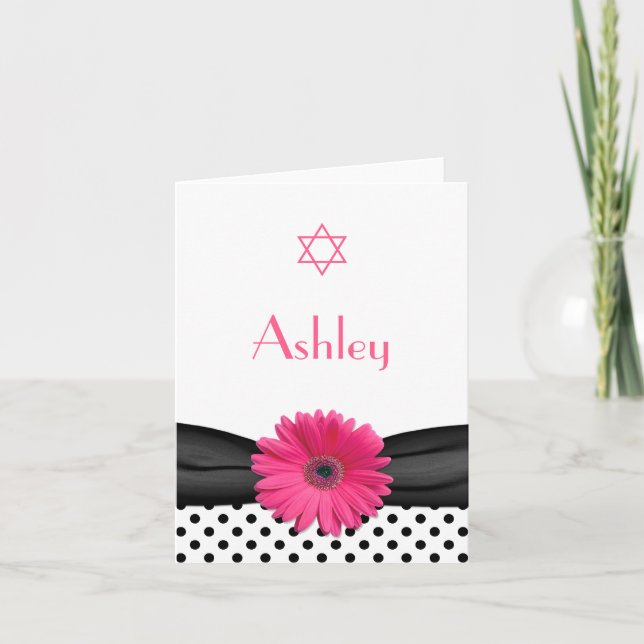 Carte de remerciements rose de bat mitzvah de (Devant)