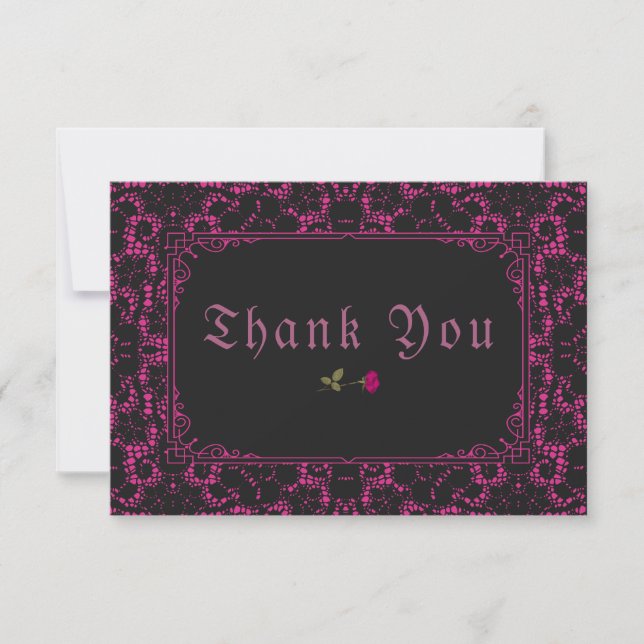Carte De Remerciements Rose de dentelle gothique noir magenta (Devant)