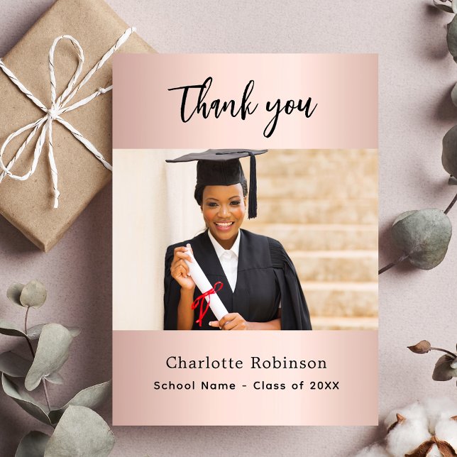 Carte De Remerciements Rose de diplôme en or blush photo (Créateur téléchargé)