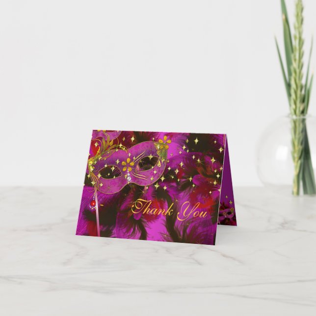 Carte de remerciements rose de partie de mascarade (Devant)