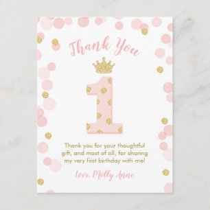 Carte de remerciements rose d'or de princesse ęr