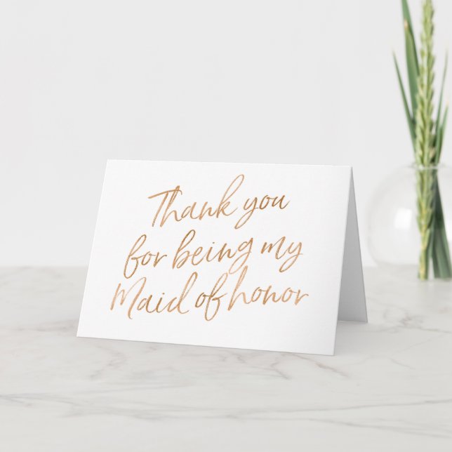Carte De Remerciements Rose d'or "Merci d'être ma servante d'honneur" (Devant)