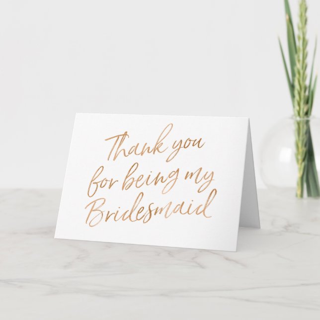 Carte De Remerciements Rose d'or "Merci pour être ma servante d'honneur" (Devant)