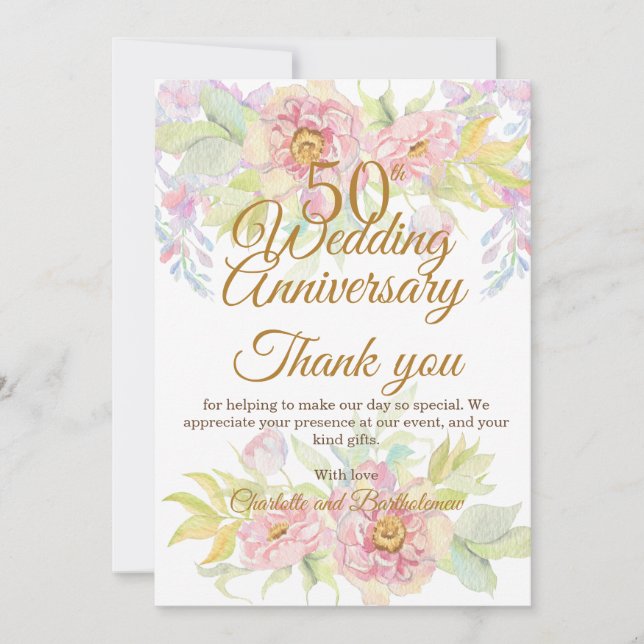 Carte De Remerciements rose du 50e anniversaire de Mariage (Devant)