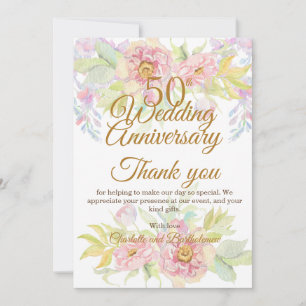Carte De Remerciements rose du 50e anniversaire de Mariage
