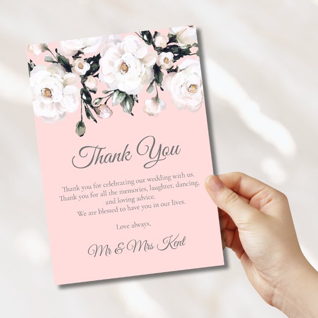Carte De Remerciements Rose élégant | Mariage rose blanc (Créateur téléchargé)