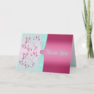 Carte de remerciements rose et aqua